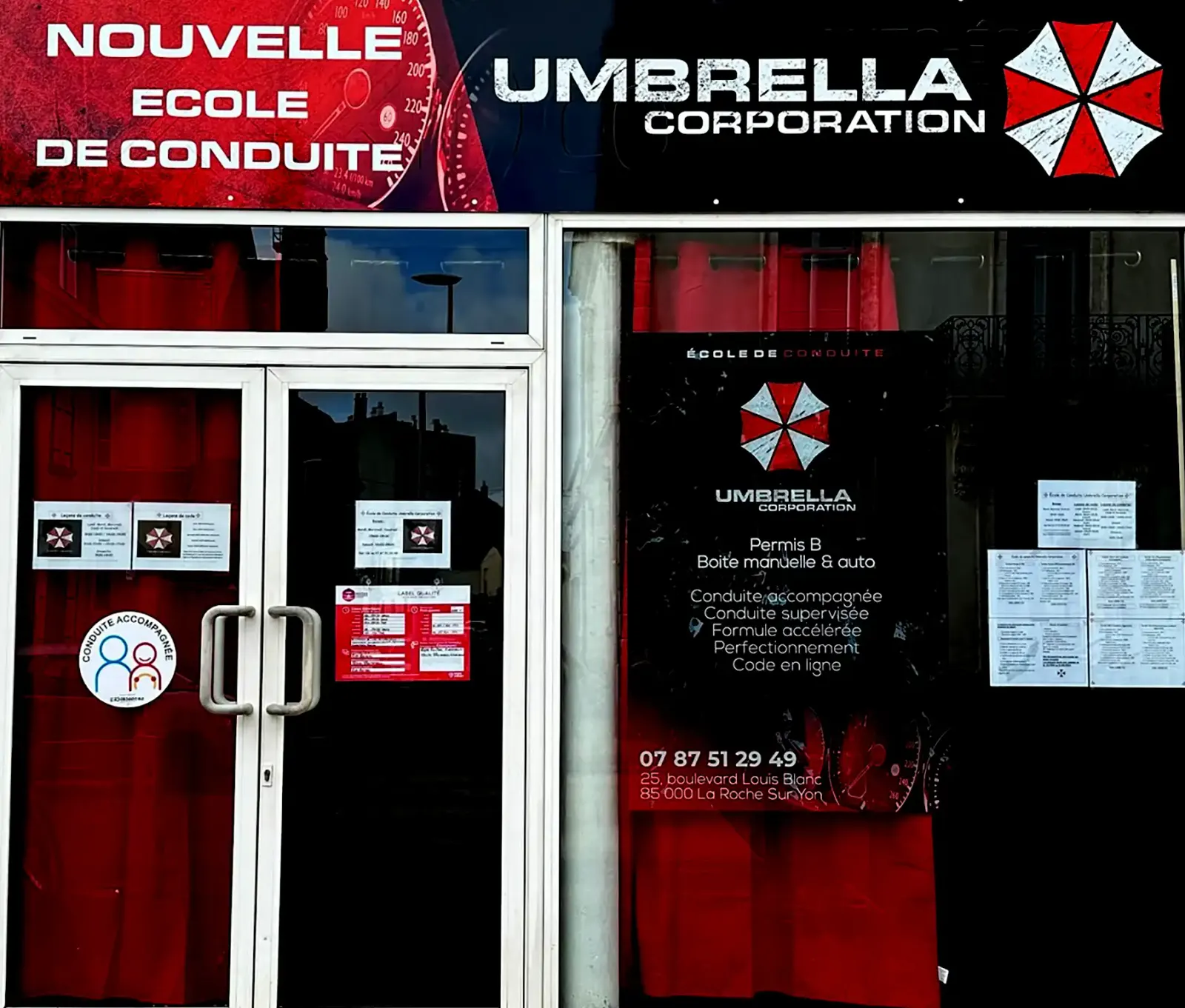 Façade de l'auto-école Umbrella Corporation, boulevard Louis Blanc