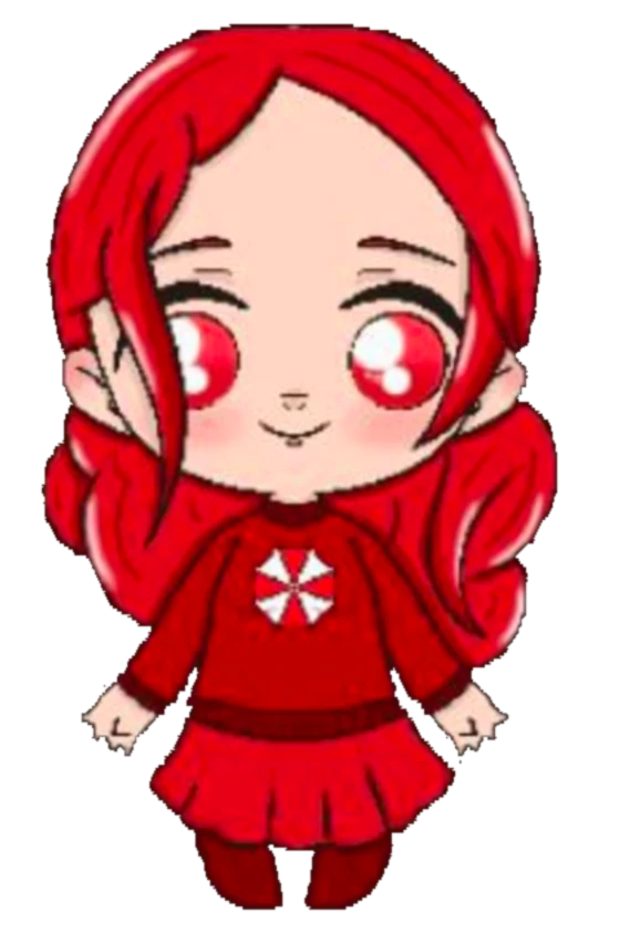Mascotte d'Umbrella Corporation, un personnage de style manga aux cheveux rouges